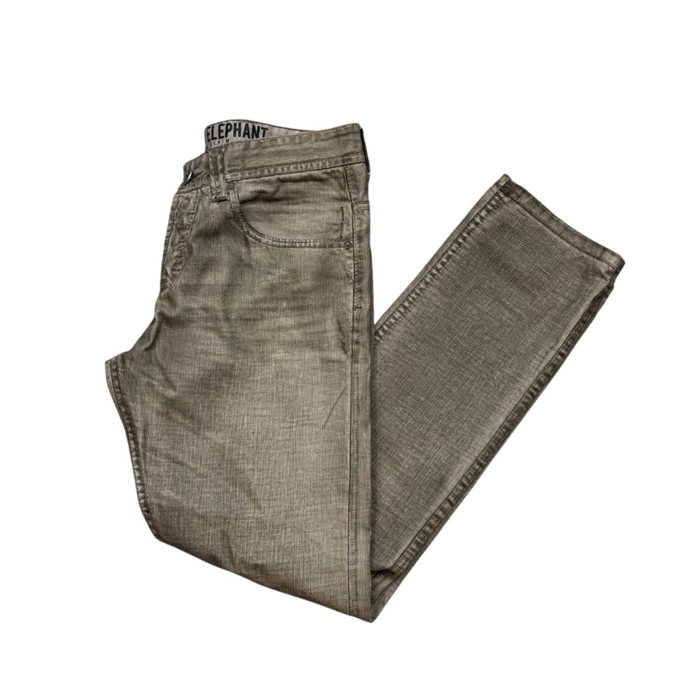 Men’s One Green Elephant Button Fly Olive Green Jeans Size 33x34